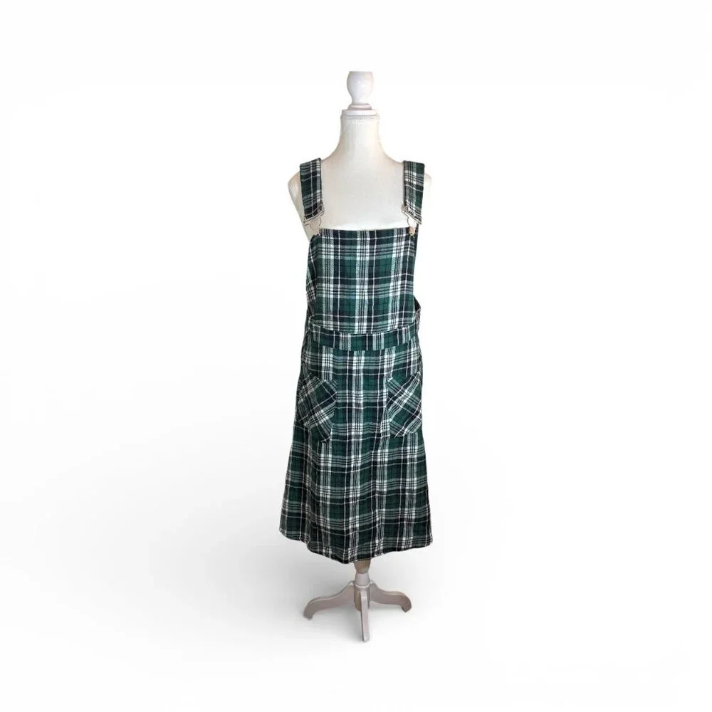 Green Plaid Flannel Jumper Dress 12 Preppy Academia Skater 90s Y2K Gossip Girl - Picture 2 of 10